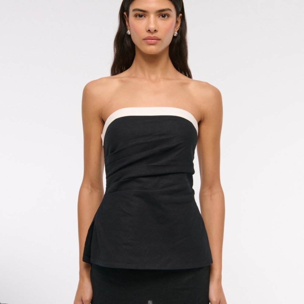 Abercrombie & Fitch Black & Cream Linen & Cotton Strapless Tube Top